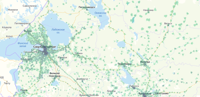 Зона покрытия МТС на карте Электрогорск 